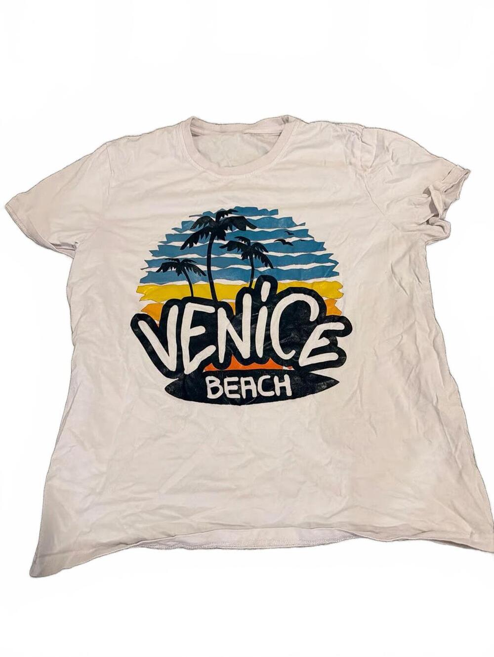 Shein Mens White Venice Beach Graphic Tee Medium